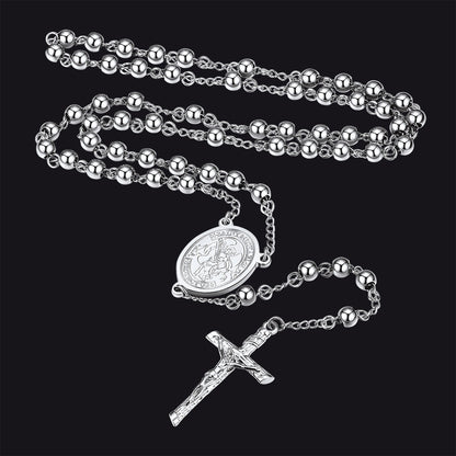 Catholic St. Michael Rosary Bead Necklace