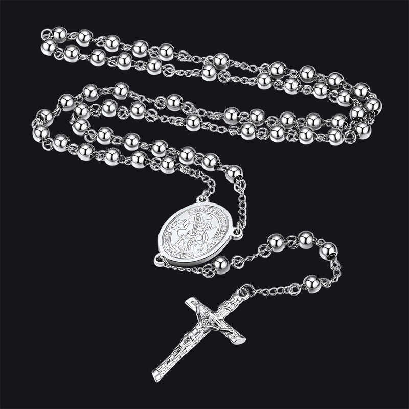 Catholic St. Michael Rosary Bead Necklace