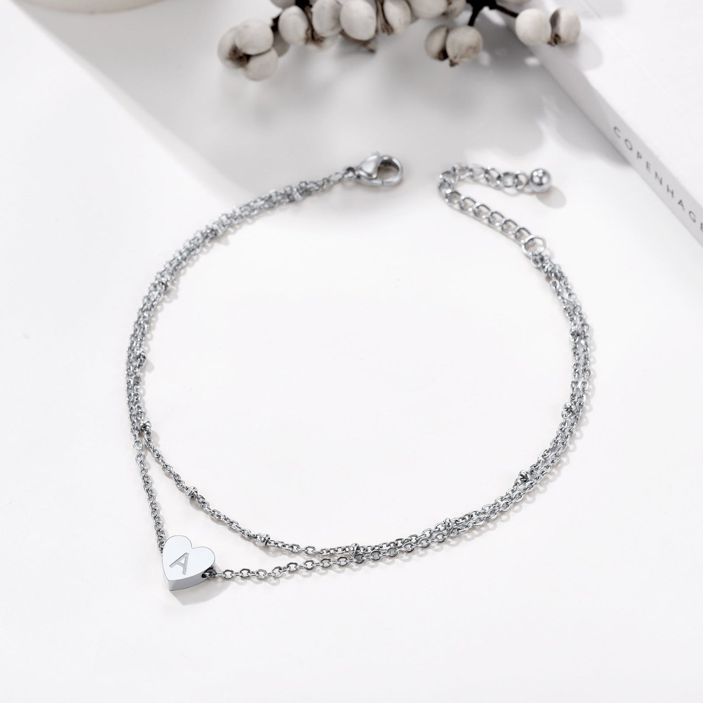 Initial Letter Heart Anklet Chain Layered Anklet for