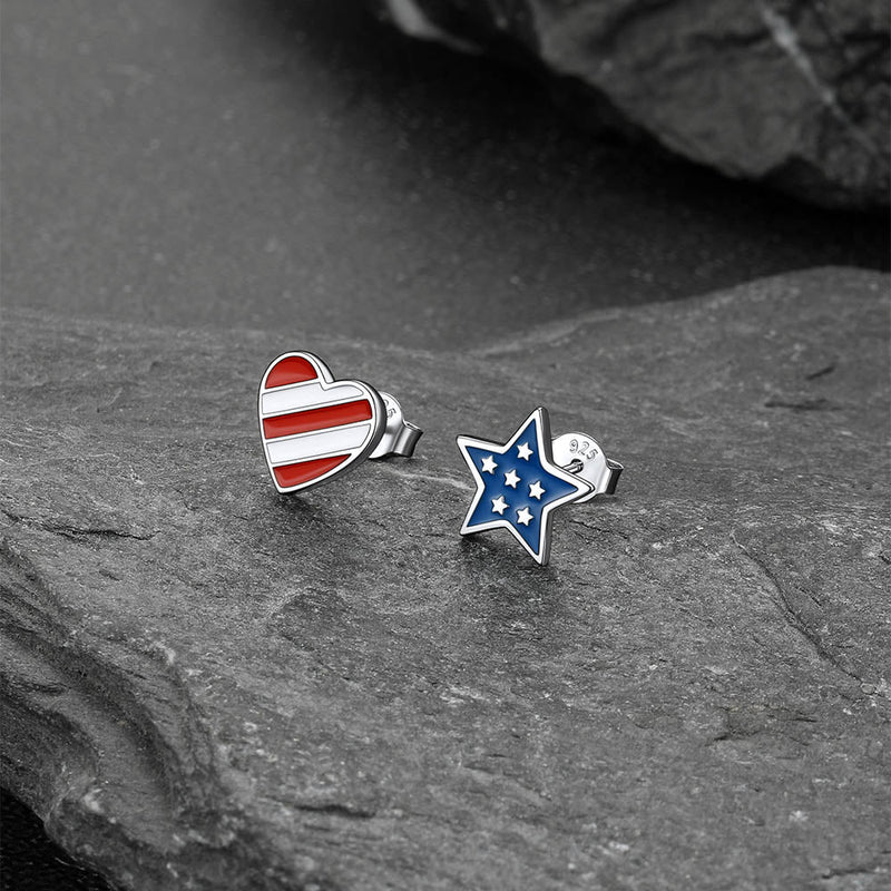 4th of July Star Heart Earrings American Flag Studs for