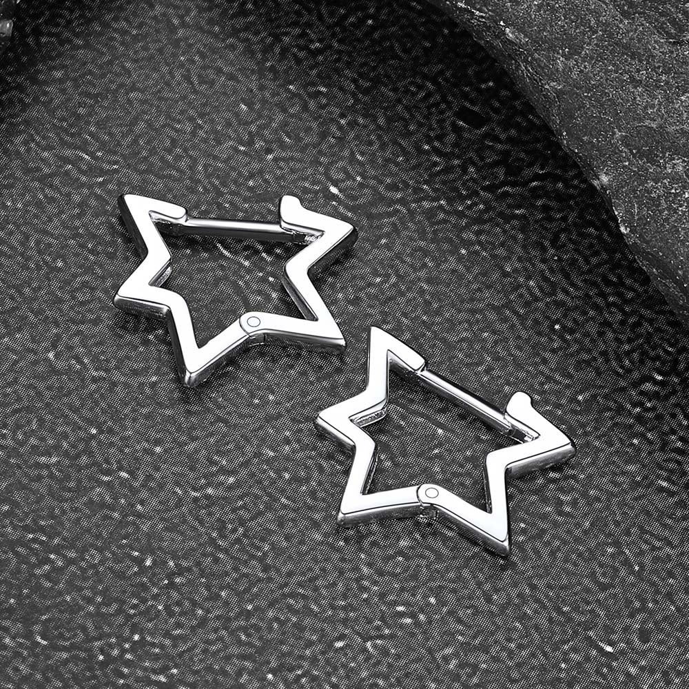 Sterling Silver Star Hoop Earrings for