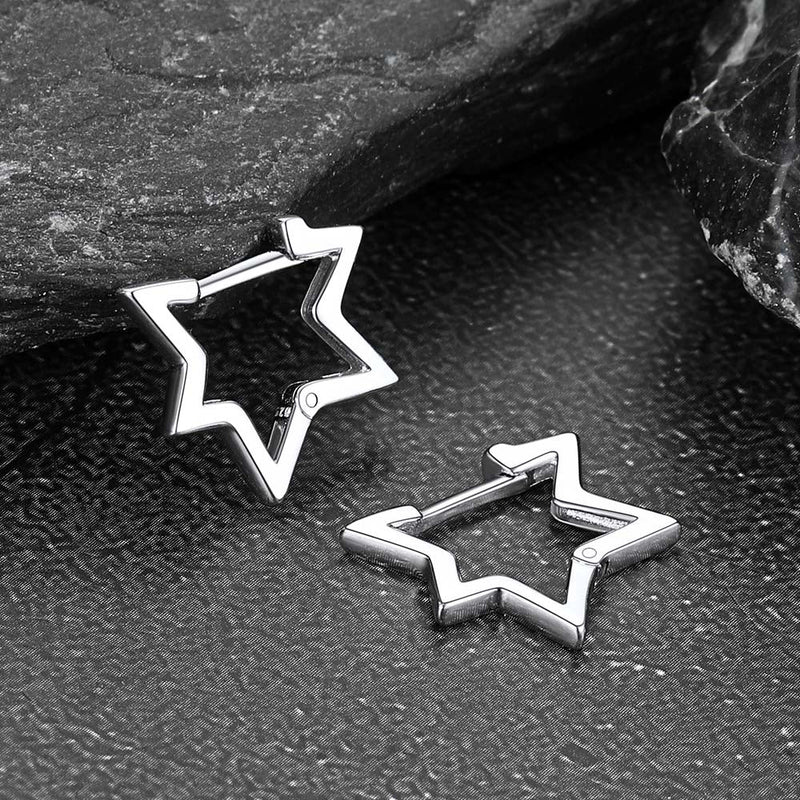 Sterling Silver Star Hoop Earrings for