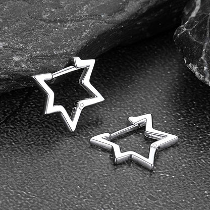 Sterling Silver Star Hoop Earrings for