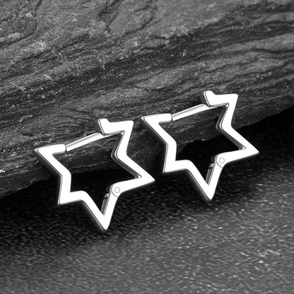 Sterling Silver Star Hoop Earrings for