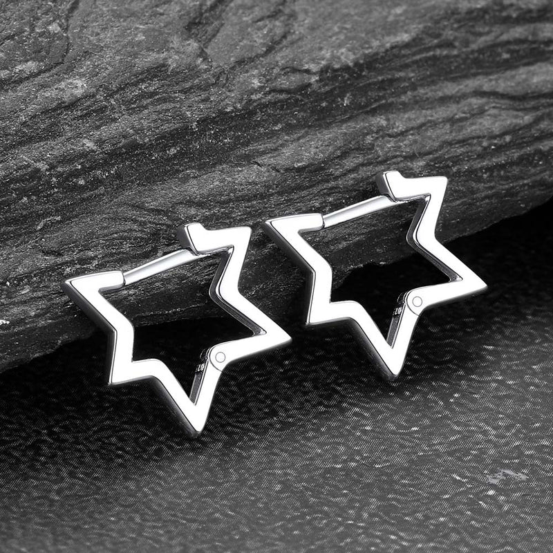Sterling Silver Star Hoop Earrings for