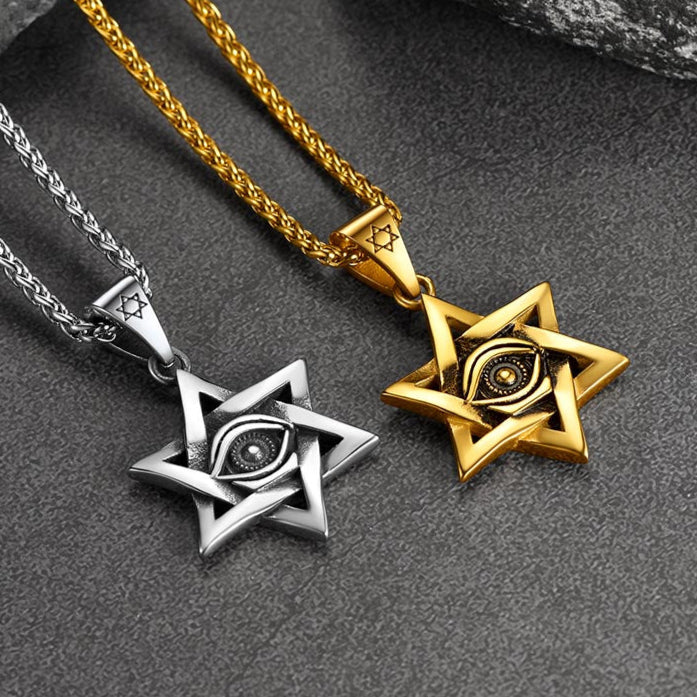 Star of David Necklace Pendant With Eye of God for