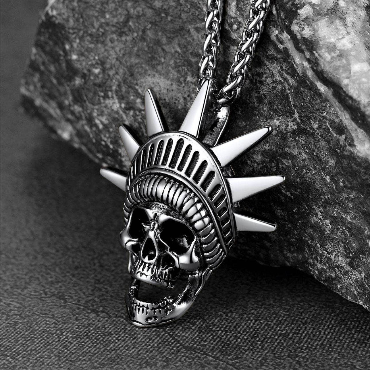 Flash Gothic Statue of Liberty Skull Necklace for