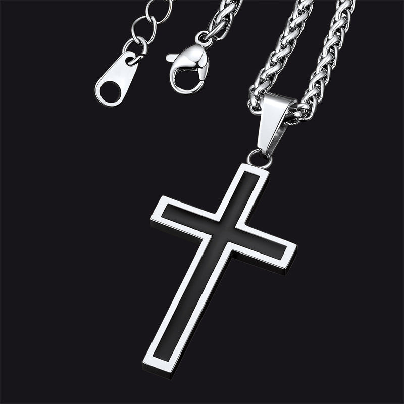 Christian Black Enamel Cross Necklace for