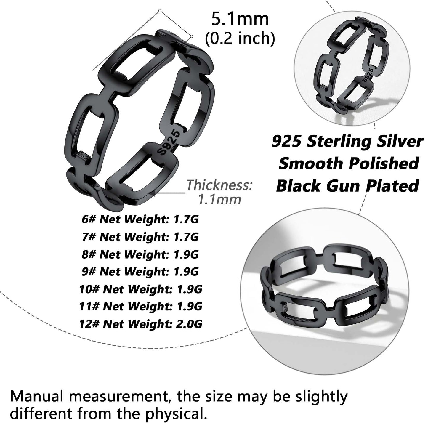 925 Sterling Silver Chain Link Rings for