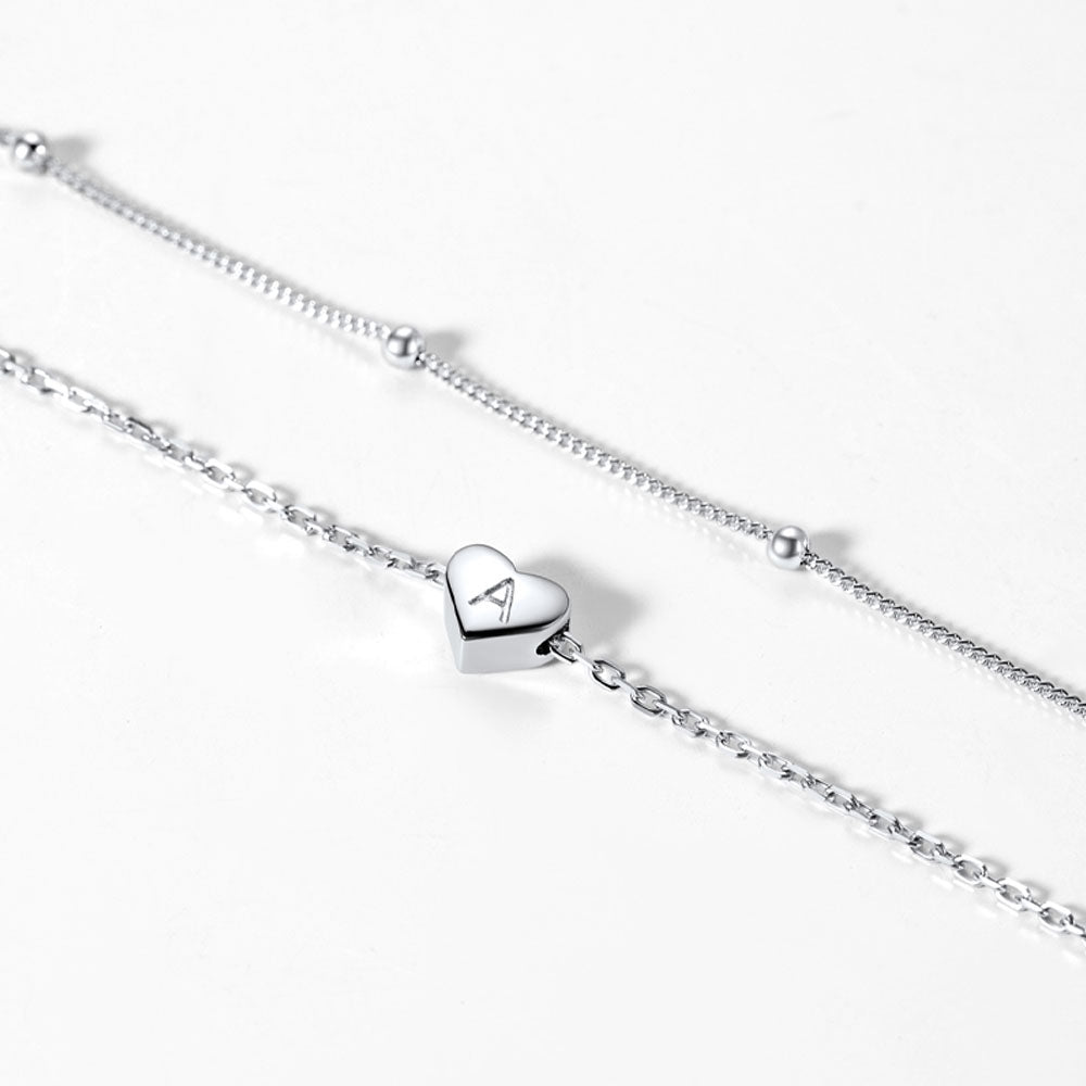 Sterling Silver A-z Initial Heart Layered Anklet for