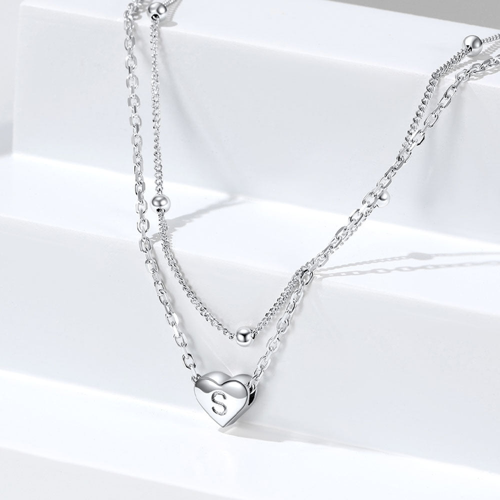 Sterling Silver A-z Initial Heart Layered Anklet for