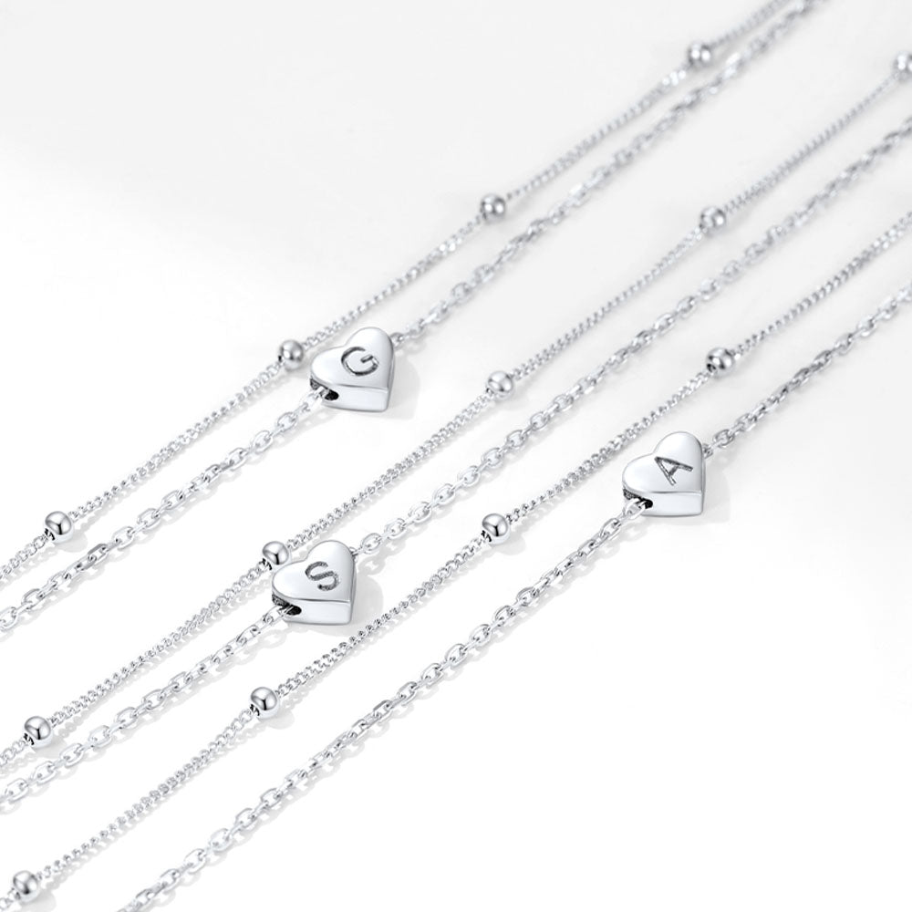 Sterling Silver A-z Initial Heart Layered Anklet for