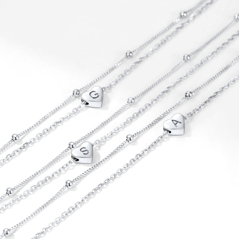 Sterling Silver A-z Initial Heart Layered Anklet for