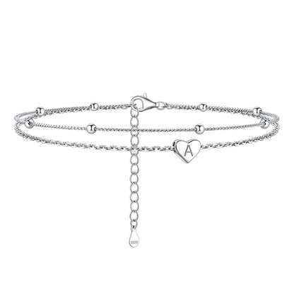 Sterling Silver A-z Initial Heart Layered Anklet for