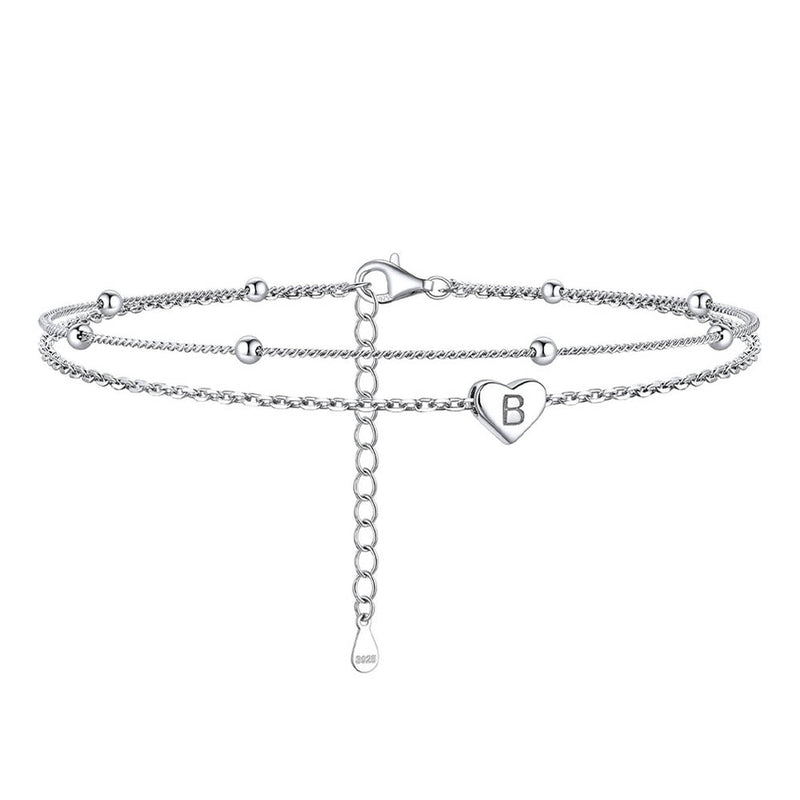 Sterling Silver A-z Initial Heart Layered Anklet for