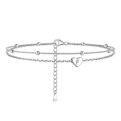 Sterling Silver A-z Initial Heart Layered Anklet for
