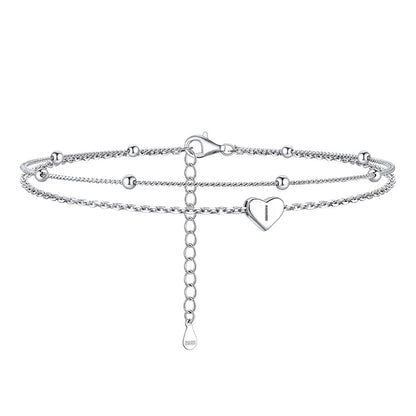 Sterling Silver A-z Initial Heart Layered Anklet for