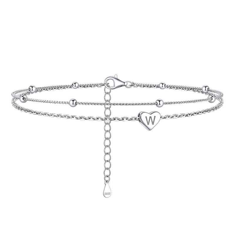 Sterling Silver A-z Initial Heart Layered Anklet for