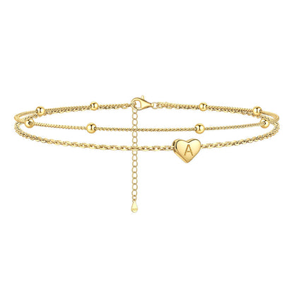 Sterling Silver A-z Initial Heart Layered Anklet for