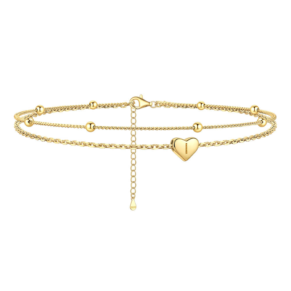 Sterling Silver A-z Initial Heart Layered Anklet for