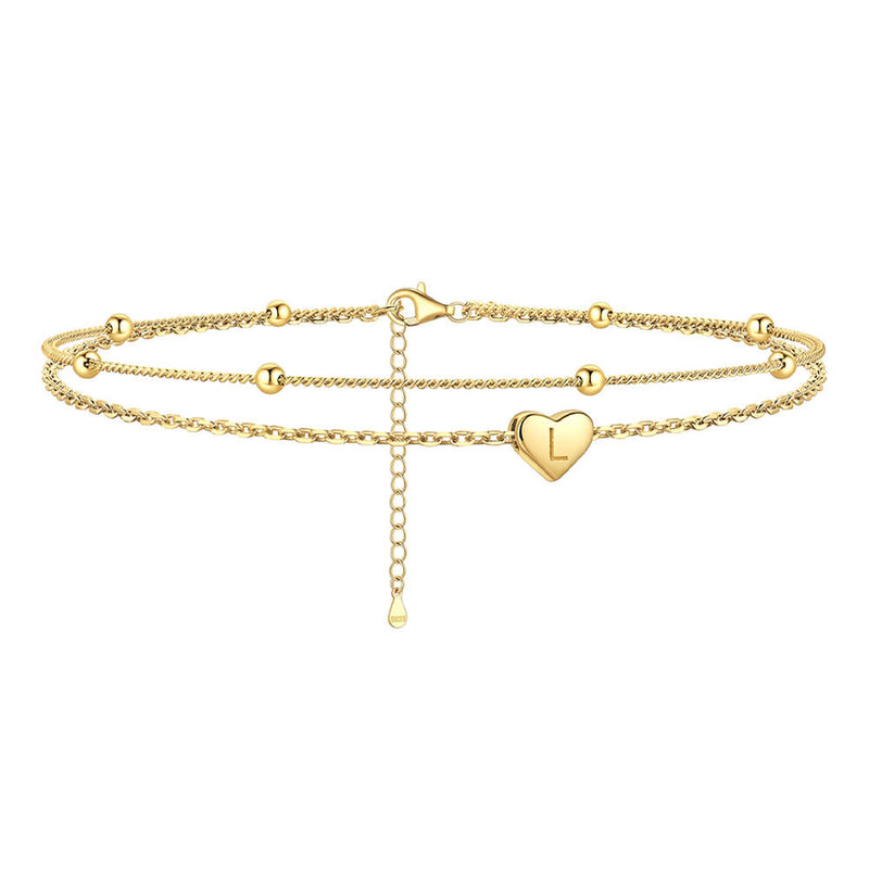 Sterling Silver A-z Initial Heart Layered Anklet for