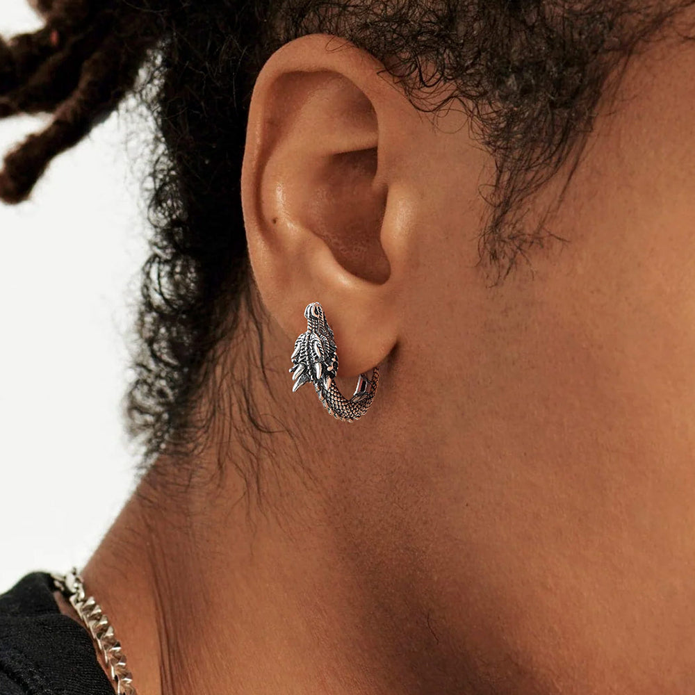 Punk Small Dragon Hoop Earrings for