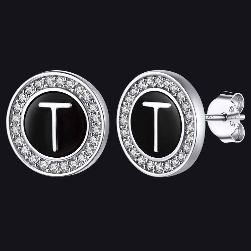 Personalized Black Initial Letter Stud Earrings for