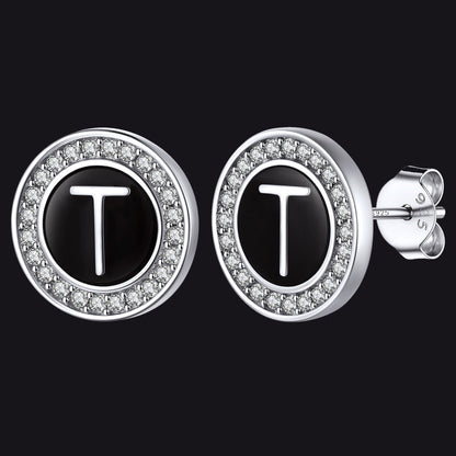 Personalized Black Initial Letter Stud Earrings for