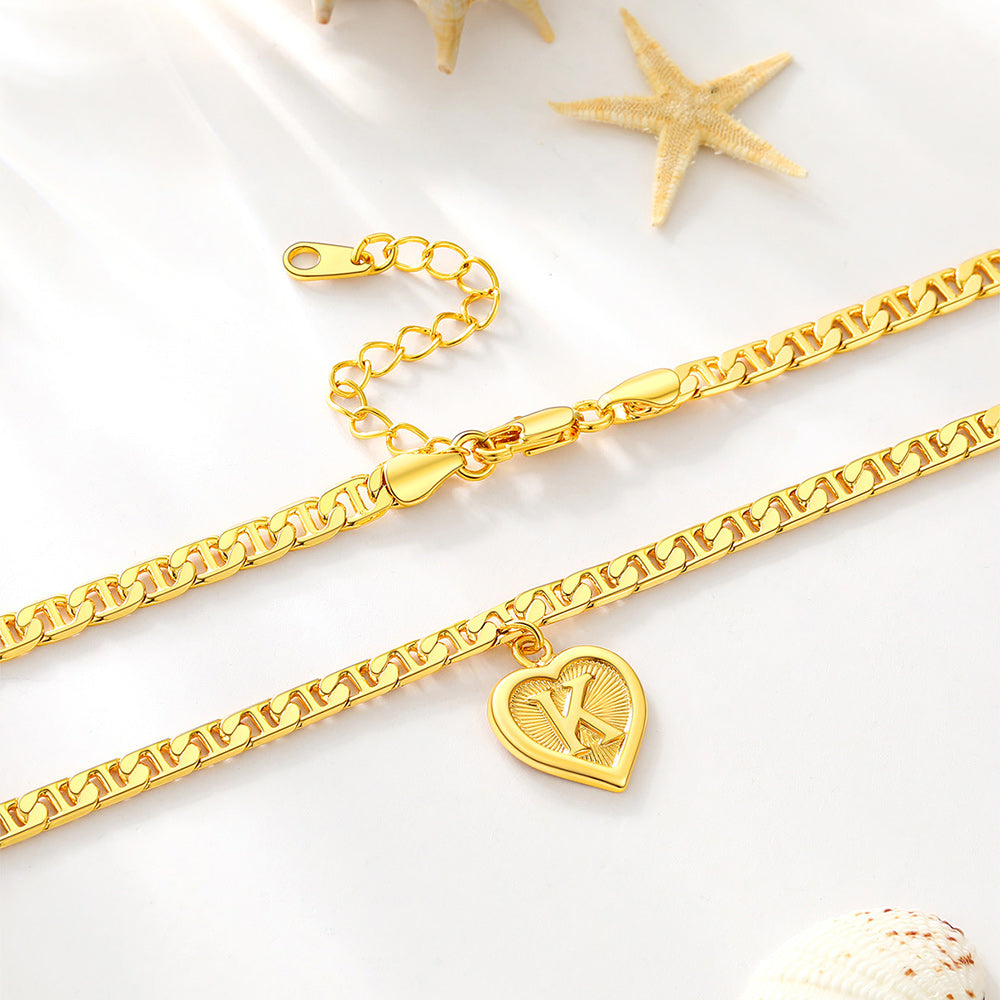 18k Gold Plated Initial Heart Ankle Bracelet for Gift