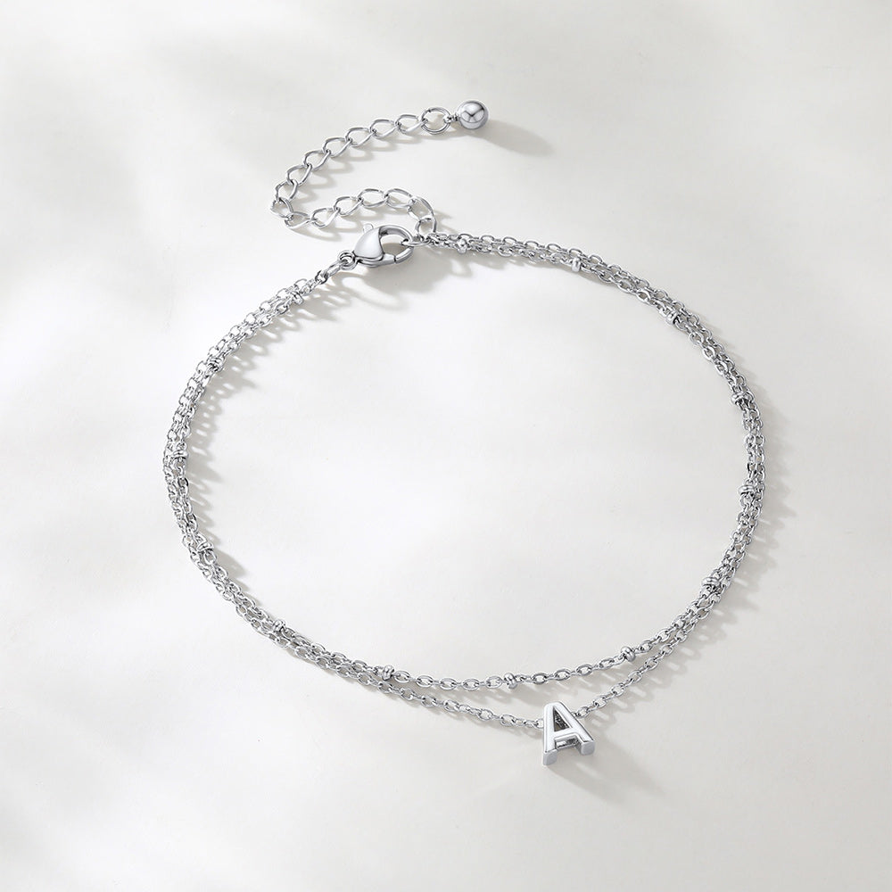 Dainty A-z Initial Layered Ankle Bracelet for Mom