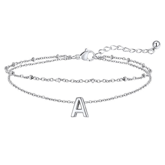 Dainty A-z Initial Layered Ankle Bracelet for Mom