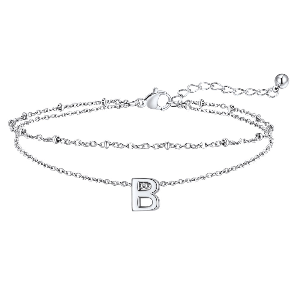 Dainty A-z Initial Layered Ankle Bracelet for Mom