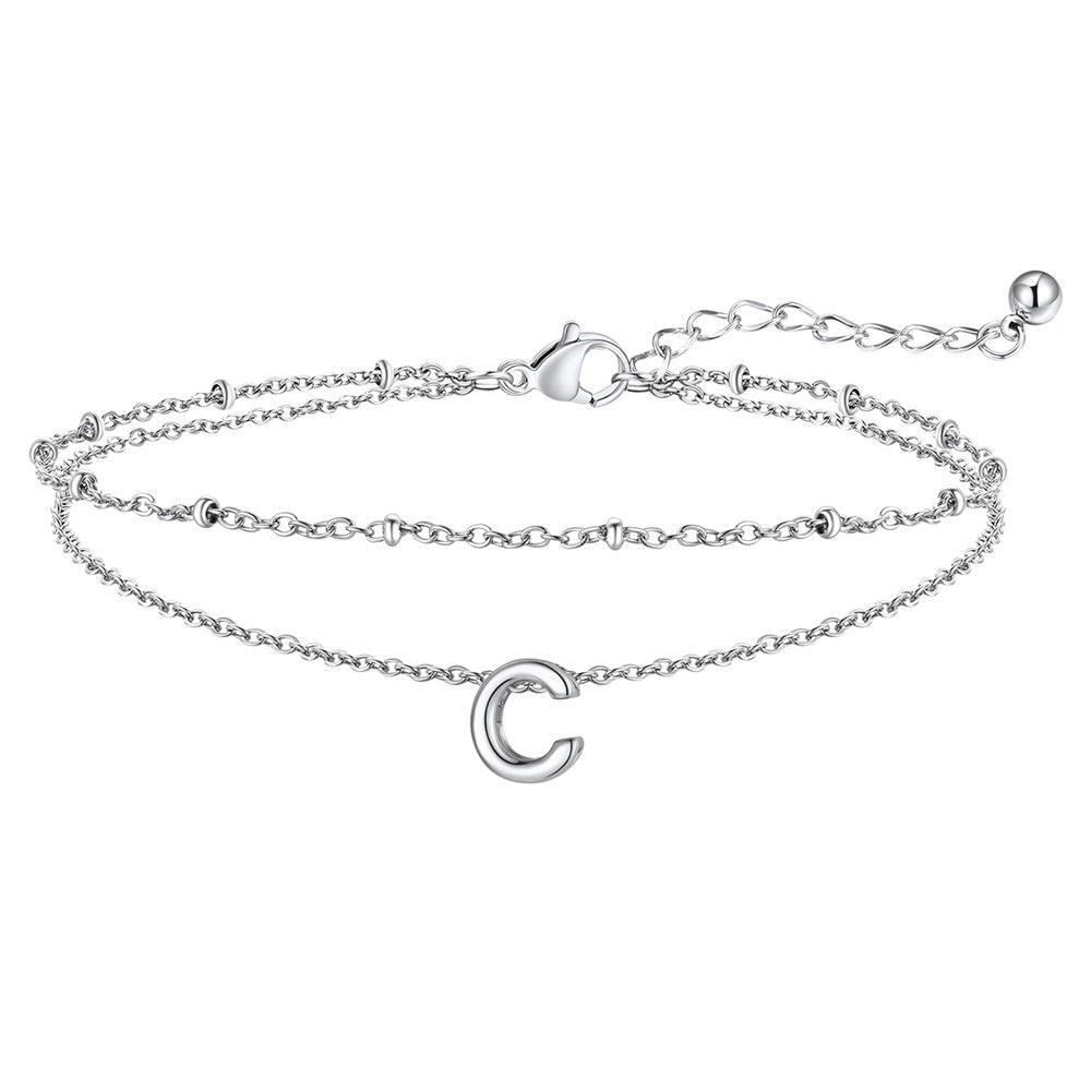 Dainty A-z Initial Layered Ankle Bracelet for Mom