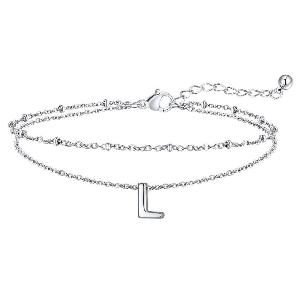 Dainty A-z Initial Layered Ankle Bracelet for Mom