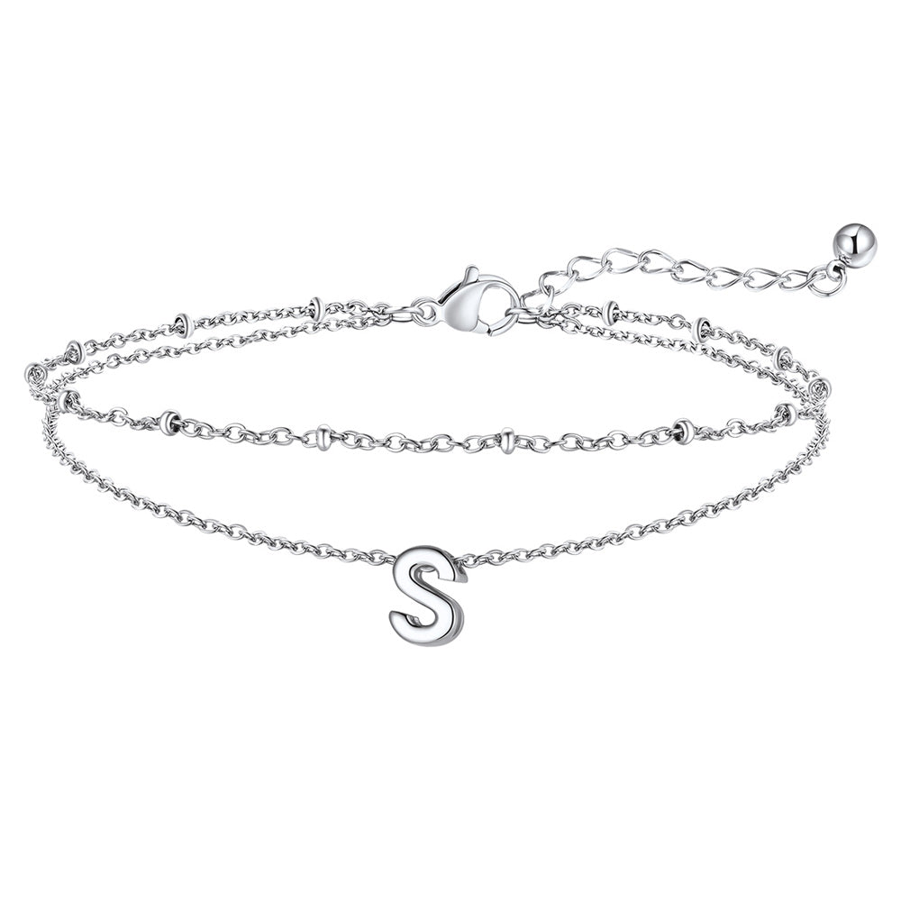 Dainty A-z Initial Layered Ankle Bracelet for Mom