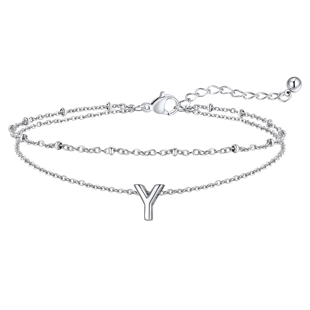 Dainty A-z Initial Layered Ankle Bracelet for Mom