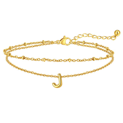 Dainty A-z Initial Layered Ankle Bracelet for Mom