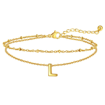 Dainty A-z Initial Layered Ankle Bracelet for Mom