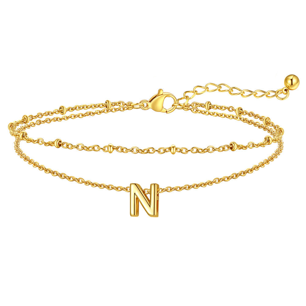 Dainty A-z Initial Layered Ankle Bracelet for Mom