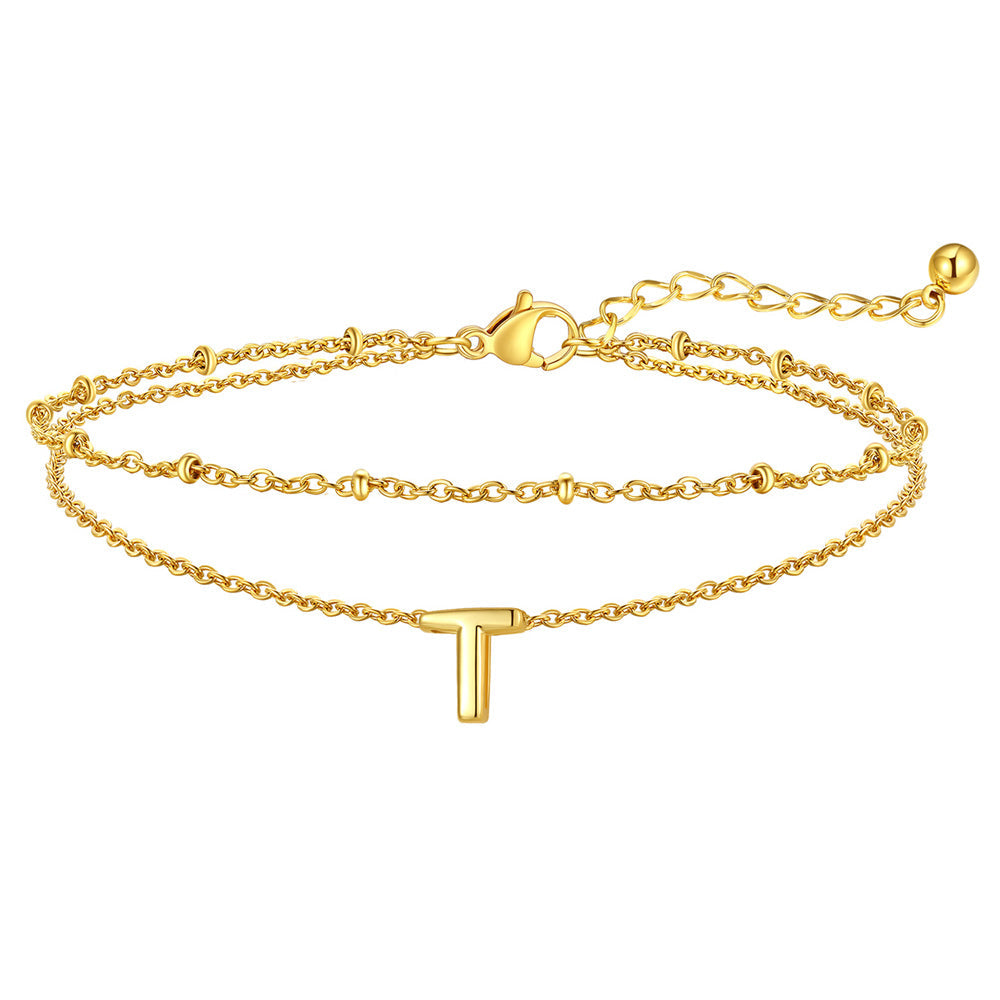Dainty A-z Initial Layered Ankle Bracelet for Mom