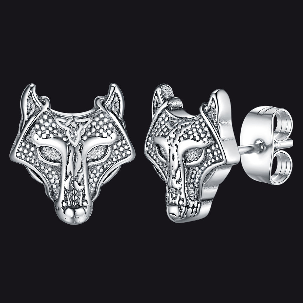 Viking Celtic Wolf Head Stud Earrings for Stainless Steel