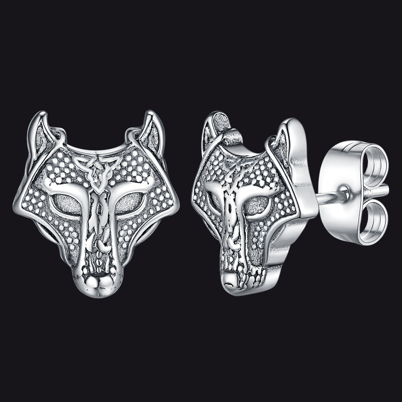 Viking Celtic Wolf Head Stud Earrings for Stainless Steel