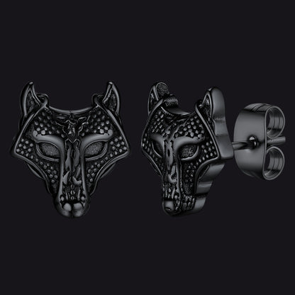 Viking Celtic Wolf Head Stud Earrings for Stainless Steel