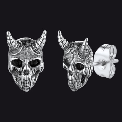 Satanic Goat Skull Stud Earrings for