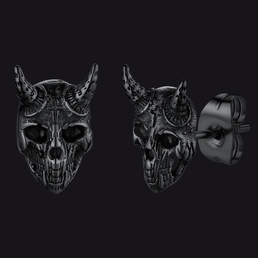 Satanic Goat Skull Stud Earrings for