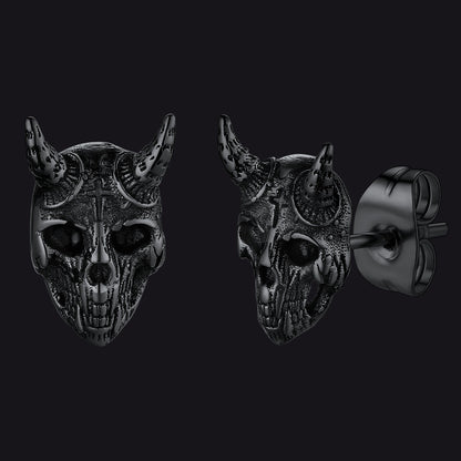 Satanic Goat Skull Stud Earrings for