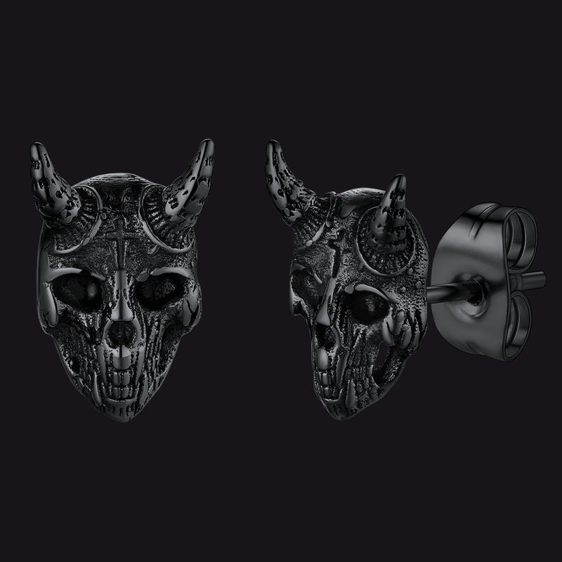 Satanic Goat Skull Stud Earrings for