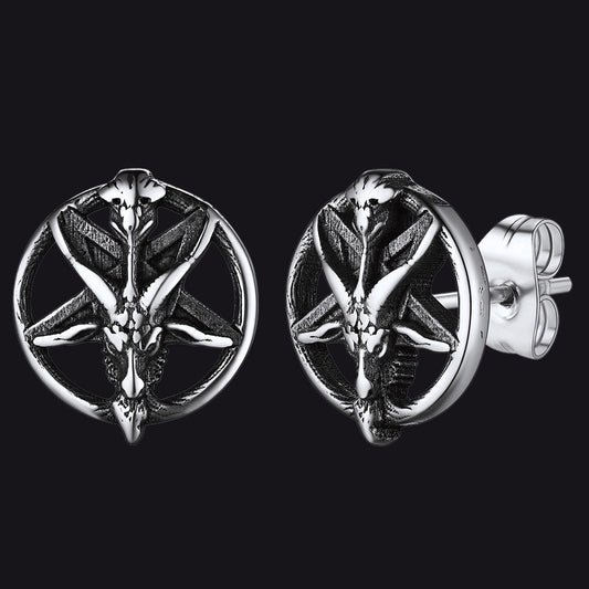 Satanic Baphomet Goat Stud Earrings for