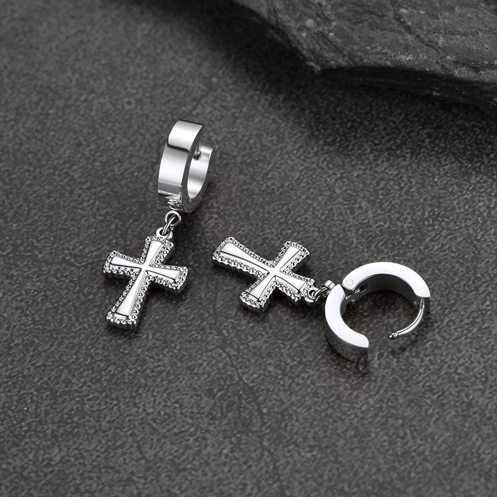 Flash Cz Cross Dangle Hoop Earrings for