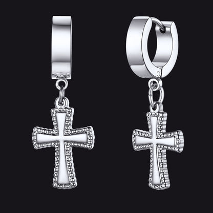 Flash Cz Cross Dangle Hoop Earrings for